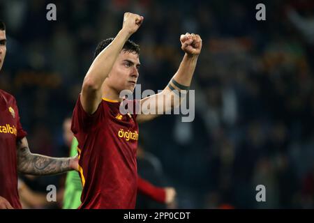 Rome, Italie, Italie. 20th avril 2023. Paulo Dybala (Roma) réagit lors de la finale du quart de finale de l'UEFA Europa League entre AS Roma et Feyenoord Rotterdam au Stadio Olimpico sur 20 avril 2023 à Rome, en Italie. (Credit image: © Giuseppe Fama/Pacific Press via ZUMA Press Wire) USAGE ÉDITORIAL SEULEMENT! Non destiné À un usage commercial ! Banque D'Images