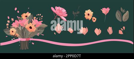 Constructeur de dessin à la main floral. Éléments floraux pour votre style. Châssis, séparateurs. Illustration vectorielle. Illustration vectorielle Illustration de Vecteur