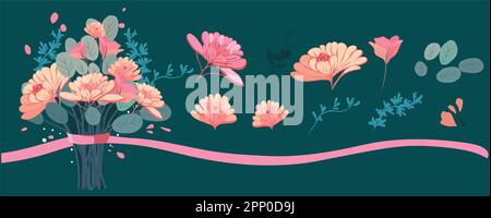 Constructeur de dessin à la main floral. Éléments floraux pour votre style. Châssis, séparateurs. Illustration vectorielle. Illustration vectorielle Illustration de Vecteur