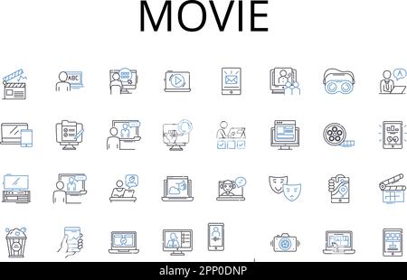 Collection d'icônes de ligne de film. Film, Motion Picture, Flick, Capture d'écran, fonction, Image, vecteur d'image mobile et illustration linéaire. Cinéma Illustration de Vecteur