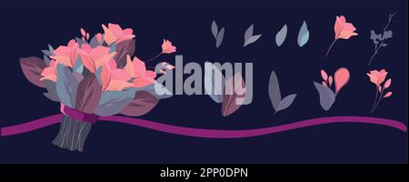 Constructeur de dessin à la main floral. Éléments floraux pour votre style. Châssis, séparateurs. Illustration vectorielle. Illustration vectorielle Illustration de Vecteur