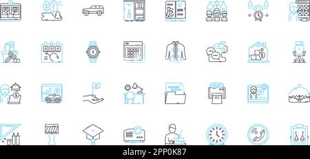Ensemble d'icônes linéaires de l'espace de travail. Bureau, armoire, collègues, collaboration, productivité, Bureau, panneaux vectoriels et de concept pour la salle du personnel. Zoom,Réunion Illustration de Vecteur