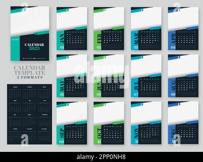 2 formats ensemble complet de 2023 modèles de calendrier annuels avec espace pour texte ou image. Illustration de Vecteur