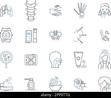 Intelligence artificielle dans la collection d'icônes de ligne de soins de santé. Diagnostic, apprentissage machine, robotique, médecine de précision, personnalisé, Automatisation Illustration de Vecteur