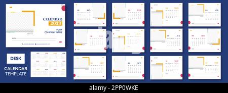 2 formats ensemble complet de 12 mois, 2023 modèle de calendrier de bureau avec espace pour l'image ou le texte en blanc. Illustration de Vecteur