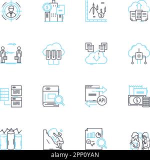 Chiffres fiscaux ensemble d'icônes linéaires. Budget, revenus, dépenses, déficit, excédent, Le revenu, les impôts vecteur ligne et les signes de concept. Bénéfice, brut, net Illustration de Vecteur