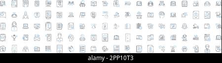 Collection d'icônes de ligne d'écriture de nouvelles. Journalisme, titres, Rapports, Breaking, Investigative, Illustration actuelle, vectorielle Editorial et linéaire Illustration de Vecteur