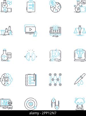 Jeu d'icônes linéaires d'alphabétisation technologique. Numérique, cybersécurité, codage, automatisation, innovation, Données, vecteur de ligne en ligne et signes de concept. Internet Illustration de Vecteur