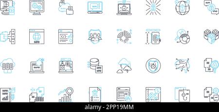 Jeu d'icônes linéaires de chiffrement Nerk. Chiffrement, sécurité, confidentialité, cryptographie, protection, Cybersécurité, vecteur de ligne d'algorithme et signes de concept Illustration de Vecteur