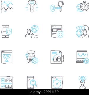Jeu d'icônes linéaires de recherche de consommateurs. Tendances, préférences, informations, données démographiques, comportement, Habitudes, attitudes vecteur de ligne et signes de concept. Avis Illustration de Vecteur