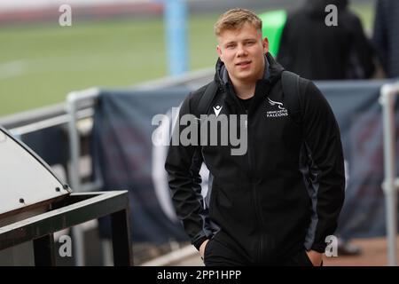 Newcastle, Royaume-Uni. 21st avril 2023. Freddie Lockwood, de Newcastle Falcons, arrive sur le terrain pour le match Gallagher Premiership entre Newcastle Falcons et Northampton Saints à Kingston Park, Newcastle, le vendredi 21st avril 2023. (Photo : Chris Lishman | MI News) Credit : MI News & Sport /Alay Live News Banque D'Images