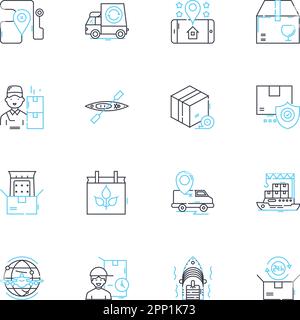 Ensemble d'icônes linéaires de transport de marchandises. Livraison, camionnage, Logistique, transport, fret, Expédition, vecteur de ligne de transport et signes conceptuels. Fret Illustration de Vecteur