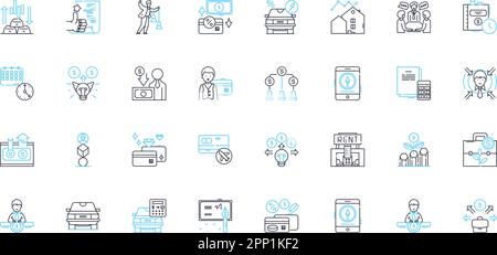 Ensemble d'icônes linéaires de recettes budgétaires. Revenu, impôt, fiscal, revenu, gains, Fonds, vecteur de ligne d'argent et signes de concept. Recettes,bénéfices Illustration de Vecteur