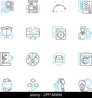 Ensemble d'icônes linéaires de textes électroniques. Numérique, E-book, Cybertext, Hypertext, Kindle, Liseuse NOOK, vecteur de la gamme de tablettes et panneaux de concept. PDF, lecteur de livres électroniques, E Illustration de Vecteur