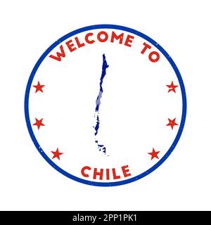 Bienvenue au Chili Stamp. Timbre rond de pays grunge avec texture dans le thème de couleur rouge et bleu. Joint Chili géométrique de style vintage. Illustration de Vecteur