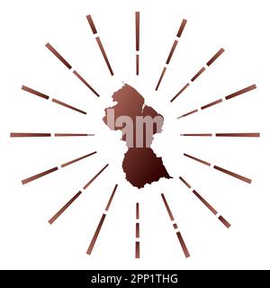 Soleil dégradé en Guyane. Carte du pays avec des rayons étoilés colorés. Guyana illustration en numérique, technologie, Internet, style réseau. Illustration de Vecteur