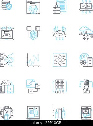 Jeu d'icônes linéaires de sécurité Nerk. Pare-feu, chiffrement, authentification, logiciel malveillant, vulnérabilité, Intrusion, vecteur de ligne d'audit et panneaux de concept. Accès Illustration de Vecteur