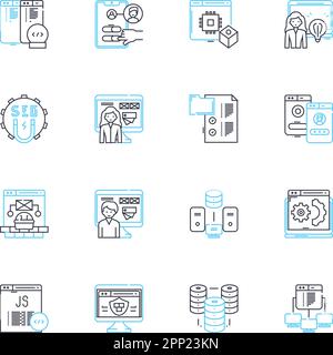 Ensemble d'icônes linéaires du codeur. Programme, algorithme, syntaxe, débogage, Javascript, Python, vecteur de ligne HTML et signes de concept. CSS,Code,Software Outline Illustration de Vecteur