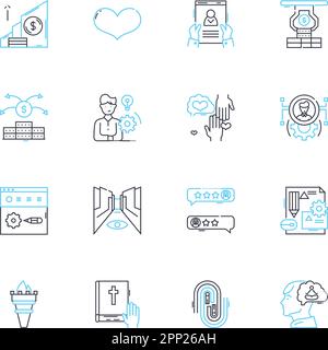 Ensemble d'icônes linéaires de partenariat intégré. Collaboration, Alliance, synergie, compagnie, cohésion, Mutualisme, vecteur et concept de la ligne de la Fellowship Illustration de Vecteur