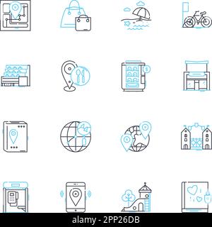 Ensemble d'icônes linéaires de plan urbain. Développement durable, densité, infrastructure, zonage, Environnement, vecteur de ligne de transport et signes conceptuels Illustration de Vecteur