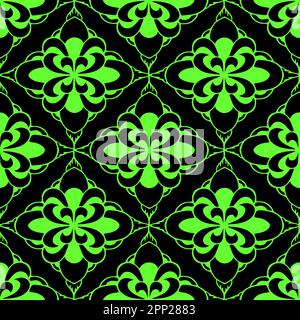 motif de mosaïque sans couture composé d'éléments géométriques verts abstraits sur fond noir, texture, design Banque D'Images