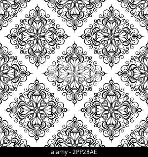 motif graphique sans couture, carrelage avec décoration abstraite géométrique noire sur fond blanc, texture, design Banque D'Images