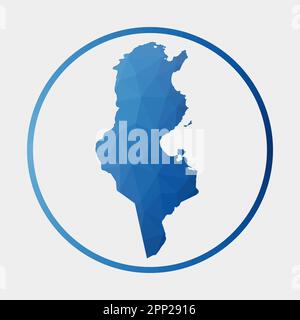 Icône de la Tunisie. Carte polygonale du pays en anneau de gradient. Panneau rond bas poly Tunisie. Illustration vectorielle. Illustration de Vecteur
