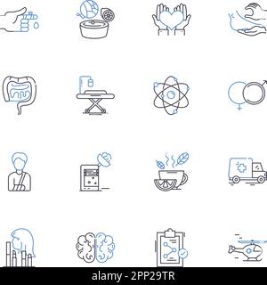 Collection d'icônes de ligne de cardiologie. Hypertension, arythmie, angine, infarctus du myocarde, cardiopathie, Maladie coronarienne Illustration de Vecteur