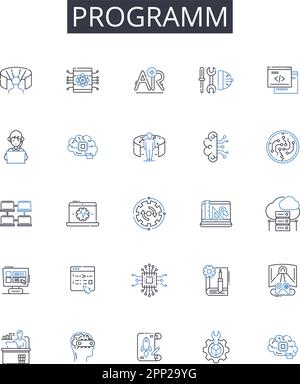 Collection d'icônes de ligne de programmation. Projet, système, application, logiciel d'application, logiciel, Logiciel informatique, logiciel de codage vecteur et Illustration de Vecteur