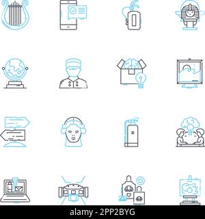 Jeu d'icônes linéaires d'archive. Référentiel, Collection, conservation, stockage, Catalogue, Catalogue, Enregistrer le vecteur de ligne et les signes conceptuels. Bibliothèque,Inventaire Illustration de Vecteur