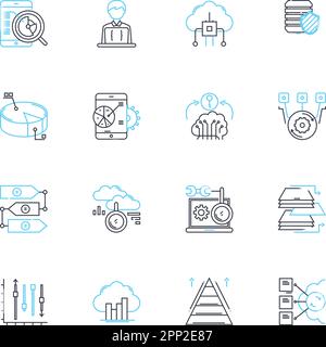Jeu d'icônes de calcul de la puissance linéaire. Calcul, traitement, cycles, performances, parallélisme, Algorithmes, vecteur de ligne d'efficacité et signes de concept Illustration de Vecteur