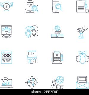 Ensemble d'icônes linéaires de stratégie de données. Analyse, gouvernance, intégration, gestion, architecture, Optimisation, vecteur de ligne de sécurité et signes de concept Illustration de Vecteur