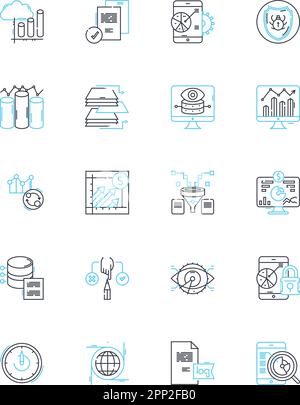 Jeu d'icônes linéaires de l'installation de stockage. Sécurisé, accessible, spacieux, climatisé, pratique, Des panneaux vectoriels et conceptuels propres et organisés Illustration de Vecteur