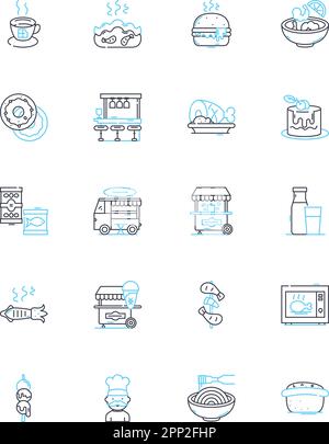 Ensemble d'icônes linéaires de repas rapide. Rapide, pratique, facile, simple, nutritif, Délicieux, abordable, vecteur de ligne et des signes de concept. Sain, savoureux, remplissage Illustration de Vecteur