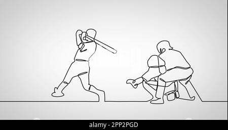 Composition de la ligne de dessin avec des personnes jouant au baseball sur fond blanc Banque D'Images