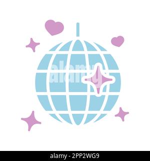 Disco ball, Party Element isolé glyphe icône. Illustration vectorielle, éléments romantiques. Autocollant, patch, badge, carte de mariage, Valentin Illustration de Vecteur