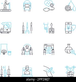 Ensemble d'icônes linéaires pour les prestataires de soins de santé. Médecin, infirmière, Hôpital, clinique, médecin, Chirurgien, vecteur de ligne de dentiste et signes de concept. Psychologue Illustration de Vecteur