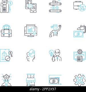 Jeu d'icônes linéaires d'investissement électronique. Robo-Advising, fintech, sans papier, automatisation, algorithme, Numérisation, vecteur et concept de la ligne de diversification Illustration de Vecteur