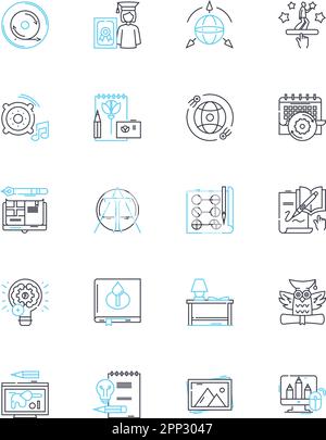 Ensemble d'icônes linéaires pour l'école. Éducation, apprentissage, universitaires, mathématiques, sciences, Histoire, vecteur de la ligne de littérature et signes de concept. Devoirs,tests,Examens Illustration de Vecteur