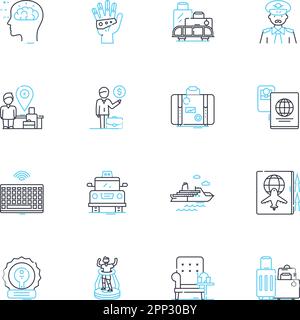 Ensemble d'icônes linéaires numériques. Connectivité, socialisation, innovation, collaboration, inclusion, Automatisation, vecteur de ligne de numérisation et concept Illustration de Vecteur
