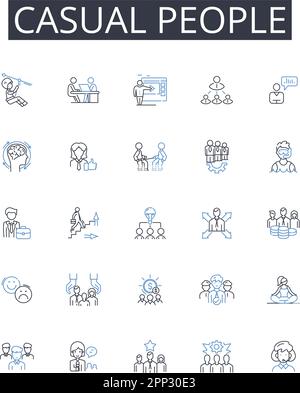 Collection décontracté People Line Icons. Des foules animées, des styles de vie modernes, des gens faciles à vivre, des individus de tous les jours, des personnalités détendues, Informel Illustration de Vecteur