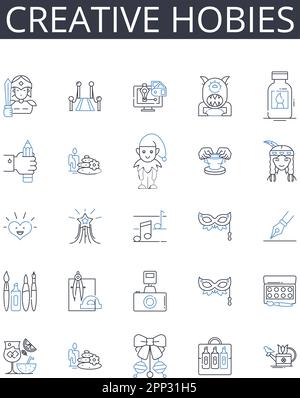 Collection Creative hobies Line Icons. Des entreprises audacieuses, des passions audacieuses, des fantaisies fantaisistes, des passe-temps novateurs, des versions originales, Activités originales Illustration de Vecteur