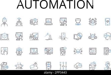 Collection d'icônes de ligne d'automatisation. Mécanisation, innovation, modernisation, numérisation, informatisation, Optimisation, rationalisation des vecteurs et Illustration de Vecteur