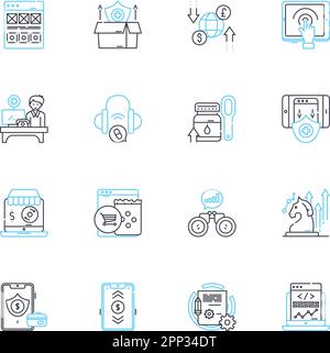 Ensemble d'icônes linéaires pour la vente au détail électronique. Gadgets, appareils, technologie, numérique, appareils, Ordinateurs, vecteur de ligne de jeu et signes de concept. Audio, vidéo Illustration de Vecteur