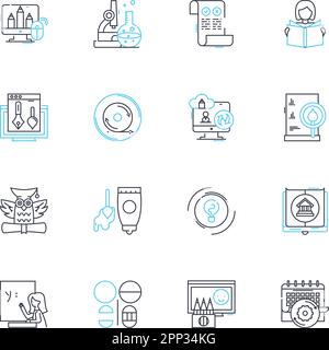 Ensemble d'icônes linéaires pour l'école. Éducation, apprentissage, universitaires, mathématiques, sciences, Histoire, vecteur de la ligne de littérature et signes de concept. Devoirs,tests,Examens Illustration de Vecteur