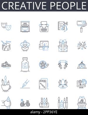 Collection Creative People Line Icons. Penseurs novateurs, esprits artistiques, génies originaux, âmes imaginatives, individus inventifs, Plein de ressources Illustration de Vecteur