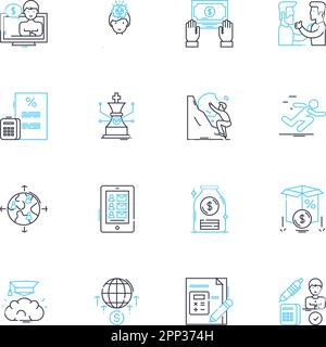 Ensemble d'icônes linéaires de financement numérique. Financement participatif, crypto-monnaie, blockchain, fintech, peer-to-peer, Paiements mobiles, vecteur de ligne de devise virtuelle et Illustration de Vecteur