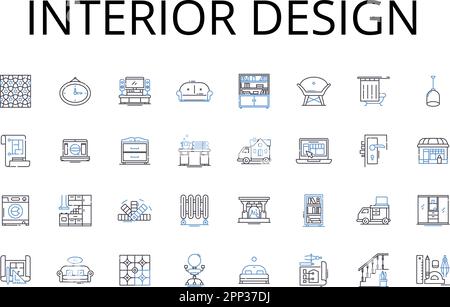 Collection d'icônes de design d'intérieur. Design graphique, architecture de paysage, planification d'événements, design de mode, arts culinaires, Beaux-arts, motif fleuri Illustration de Vecteur