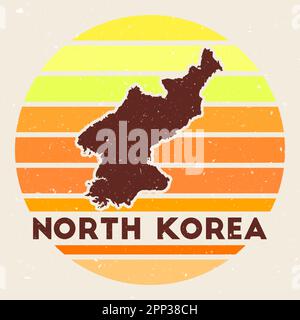 Logo Corée du Nord. Signe avec la carte du pays et des rayures colorées, illustration vectorielle. Illustration de Vecteur