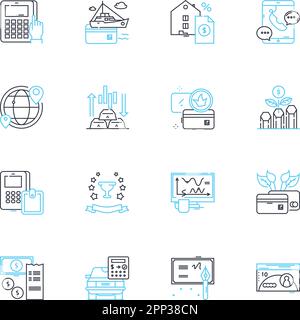 Ensemble d'icônes linéaires hypothécaires. Propriété, financement, intérêts, refinancer, capitaux propres, Prêt, vecteur de ligne de paiement et signes de concept. Prêt,dette,crédit Illustration de Vecteur